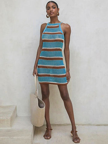 Moss Rose Striped Crochet Dress